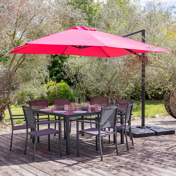 HAPPY GARDEN - Parasol déporté MOLOKAI carré 3x3m fuchsia + housse - large