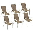 HAPPY GARDEN - Lot de 6 chaises MARBELLA en textilène taupe - aluminium blanc - vignette