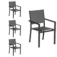 HAPPY GARDEN - Lot de 4 chaises rembourrées en aluminium anthracite - textilène gris - vignette