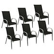 HAPPY GARDEN - Lot de 6 chaises MARBELLA en textilène noir - aluminium gris - vignette