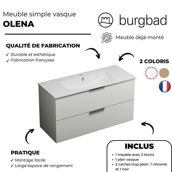 BURGBAD - Meuble vasque 60 cm Olena blanc brillant - large