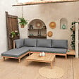 HAPPY GARDEN - Salon de jardin en acacia 4 places PANGKOR - coussins gris - vignette