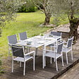 HAPPY GARDEN - Salon de jardin LAMPEDUSA extensible en textilène gris 8 places - aluminium blanc - vignette