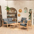 HAPPY GARDEN - Salon de jardin en acacia 4 places GILI - coussins gris - vignette