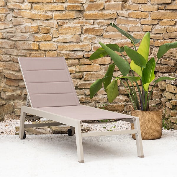 HAPPY GARDEN - Bain de soleil BARBADOS en textilène taupe - aluminium taupe - large