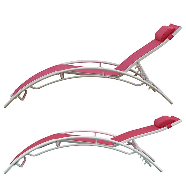 HAPPY GARDEN - Lot de 2 transats GALAPAGOS en textilène rose - aluminium blanc - large