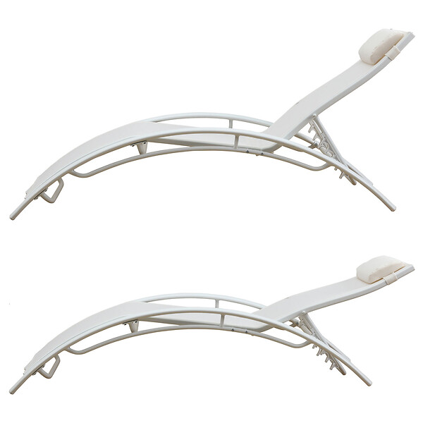 HAPPY GARDEN - Lot de 2 transats GALAPAGOS en textilène blanc - aluminium blanc - large
