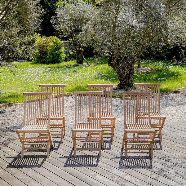HAPPY GARDEN - Lot de 6 chaises de jardin en teck LOMBOK - large