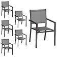 HAPPY GARDEN - Lot de 6 chaises en aluminium anthracite - textilène gris - vignette