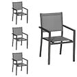 HAPPY GARDEN - Lot de 4 chaises en aluminium anthracite - textilène gris - vignette