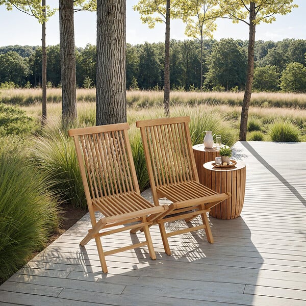 HAPPY GARDEN - Lot de 2 chaises de jardin en teck LOMBOK - large