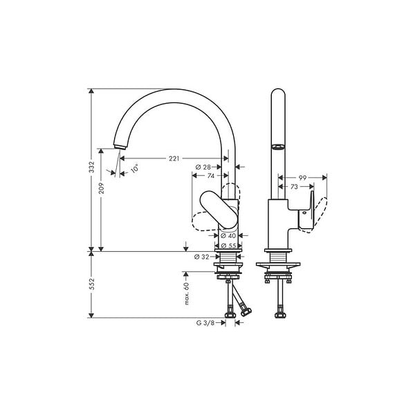 HANSGROHE - Evier 1 bac S21 inox + robinet de cuisine Vernis Blend M35 210 chromé - large