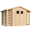 TIMBELA - Abri de jardin en bois et range bûches AVEC SOL TRAITÉ I206xL328xH218 cm/ 5,41 m2 - M391+M391G - vignette