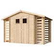 TIMBELA - Abri de jardin en bois et range bûches AVEC SOL TRAITÉ I206xL328xH218 cm/ 5,41 m2 - M391+M391G - vignette
