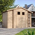 TIMBELA - Abri de jardin en bois et range bûches AVEC SOL TRAITÉ I206xL328xH218 cm/ 5,41 m2 - M389+M389G - vignette