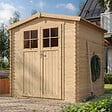 TIMBELA - Abri de jardin en bois AVEC SOL TRAITÉ - I216xL206xH218 cm/3.53 m2 - porte verrouillable de haute qualité - M343F+M343G - vignette
