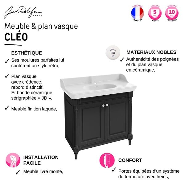 JACOB DELAFON - Meuble salle de bain Cléo 1889 plan vasque + colonne droite - large