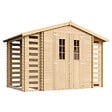 TIMBELA - Abri de jardin en bois et range bûches extérieur AVEC SOL TRAITÉ - extérieur I206xL328xH218 cm/ 3,53 + 0,97+0,97 m2 - M391C+M391G - vignette