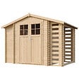 TIMBELA - Abri de jardin en bois et range bûches extérieur AVEC SOL TRAITÉ - extérieur I206xL328xH218 cm/ 3,53 + 0,97+0,97 m2 -  TIMBELA M389F+M389G - vignette