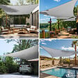 VOUNOT - Voile d'ombrage Rectangulaire en Polyester Imperméable avec Kit de Montage 3x5m Gris Clair - vignette