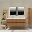 GODART - Meuble salle de bain 140 cm - Double vasque Solid surface - Effet bois strié - A suspendre - Karaib 2 - vignette