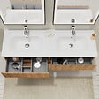 GODART - Meuble salle de bain 140 cm - Double vasque Solid surface - Effet bois strié - A suspendre - Karaib 2 - vignette