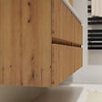 GODART - Meuble salle de bain 140 cm - Double vasque Solid surface - Effet bois strié - A suspendre - Karaib 2 - vignette