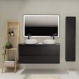 GODART - Meuble salle de bain 120 cm pour vasque à poser - Noir mat - A suspendre - Karaib 2 - vignette