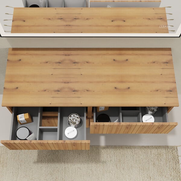 GODART - Meuble salle de bain 120 cm pour vasque à poser - Effet bois strié - A suspendre - Karaib 2 - large