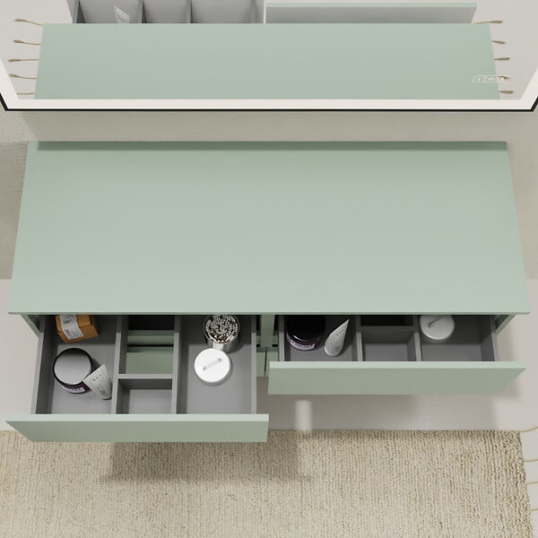 GODART - Meuble salle de bain 120 cm pour vasque à poser - Vert mat - A suspendre - Karaib 2 - large
