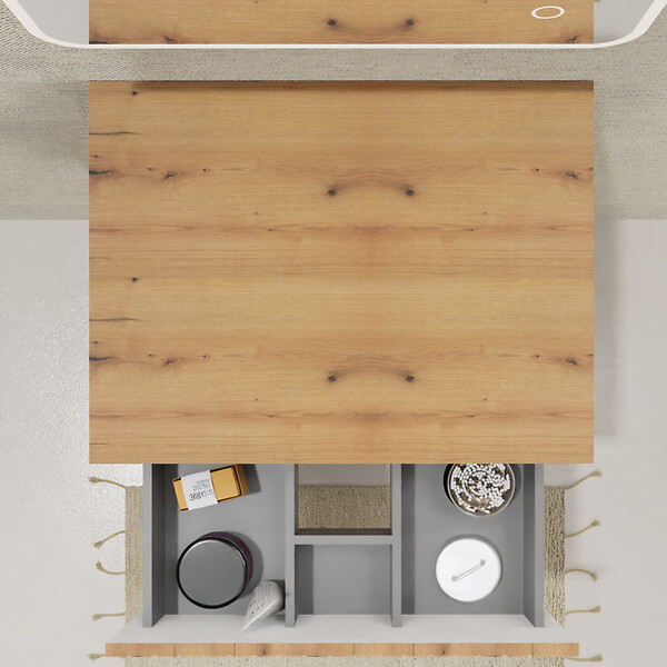 GODART - Meuble salle de bain 60 cm pour vasque à poser - Effet bois strié - A suspendre - Karaib 2 - large