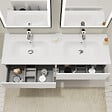 GODART - Meuble salle de bain 140 cm - Double vasque Solid surface - Blanc mat - A suspendre - Karaib 2 - vignette