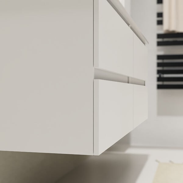 GODART - Meuble salle de bain 140 cm - Double vasque Solid surface - Blanc mat - A suspendre - Karaib 2 - large