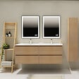 GODART - Meuble salle de bain 140 cm - Double vasque Solid surface - Effet chêne sonoma - A suspendre - Karaib 2 - vignette