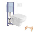 DURAVIT - Pack WC suspendu D-code + bati support + plaque + tabouret physiologique bois - vignette