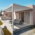 DAVID FERMETURES - Pergola bioclimatique Xenon perpendiculaire (Vérin à Télécommande + LED 3 côtés - Blanc - 4,109 x 3,00m) - vignette