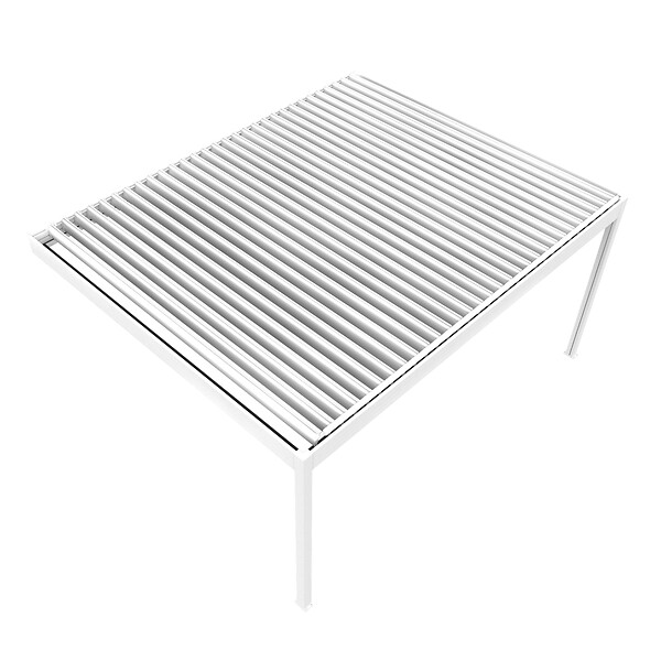 DAVID FERMETURES - Pergola bioclimatique Xenon II perpendiculaire (Vérin à Télécommande + LED 3 côtés - Blanc - 4,168 x 3,00m) - large
