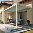 DAVID FERMETURES - Pergola bioclimatique Xenon II perpendiculaire (Vérin à Télécommande + LED 3 côtés - Blanc - 5,043 x 4,00m) - vignette