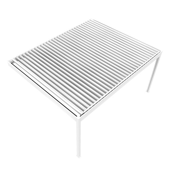 DAVID FERMETURES - Pergola bioclimatique Xenon II perpendiculaire (Vérin à Télécommande + LED 3 côtés - Blanc - 5,043 x 4,00m) - large