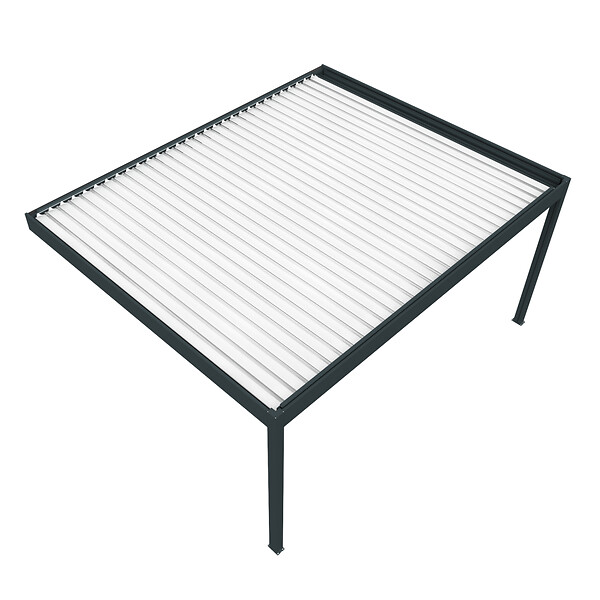 DAVID FERMETURES - Pergola bioclimatique Xenon II perpendiculaire (Vérin à Télécommande - Gris anthracite / Blanc - 5,043 x 4,50m) - large