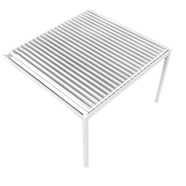 DAVID FERMETURES - Pergola bioclimatique Xenon perpendiculaire (Vérin à Télécommande - Blanc - 4,634 x 4,00m) - large
