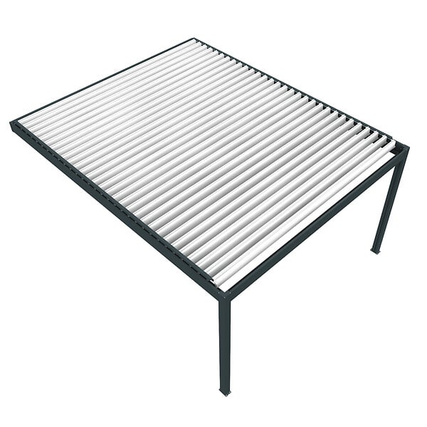DAVID FERMETURES - Pergola bioclimatique Xenon II (Vérin à Télécommande + LED 3 côtés - Gris anthracite / Blanc - 6,00 x 3,965m) - large