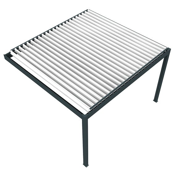 DAVID FERMETURES - Pergola bioclimatique Xenon perpendiculaire (Vérin à Télécommande - Gris anthracite / Blanc - 4,634 x 3,00m) - large