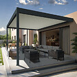 DAVID FERMETURES - Pergola bioclimatique Xenon II perpendiculaire (Vérin à Télécommande - Gris anthracite / Blanc - 6,093 x 4,50m) - vignette