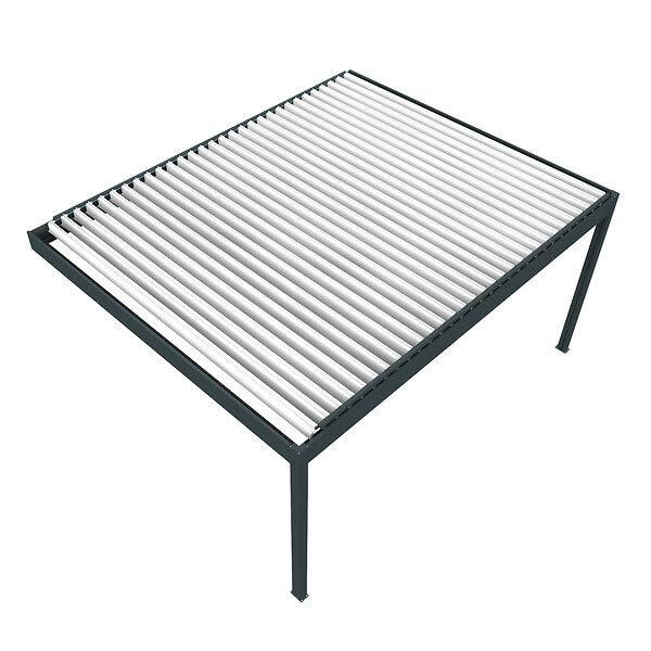 DAVID FERMETURES - Pergola bioclimatique Xenon II perpendiculaire (Vérin à Télécommande - Gris anthracite / Blanc - 6,093 x 4,00m) - large