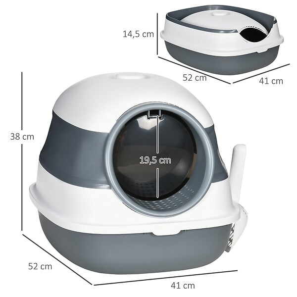 PAWHUT - Maison de toilette pliable - bac à litière chat avec porte battante, pelle et filtre inclus - ABS PP blanc gris - large