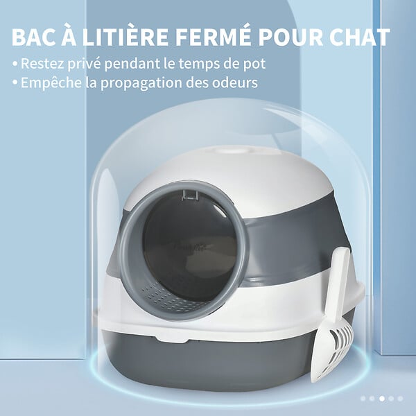 PAWHUT - Maison de toilette pliable - bac à litière chat avec porte battante, pelle et filtre inclus - ABS PP blanc gris - large