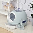PAWHUT - Maison de toilette portable pour chat tiroir à litière coulissant porte battante lucarne + pelle fournis dim. 47L x 55l x 44H cm bleu - vignette