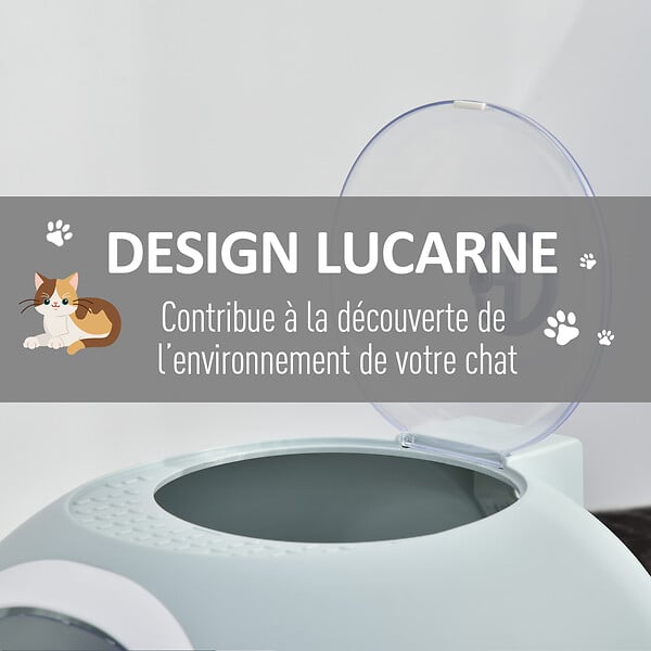 PAWHUT - Maison de toilette portable pour chat tiroir à litière coulissant porte battante lucarne + pelle fournis dim. 47L x 55l x 44H cm bleu - large