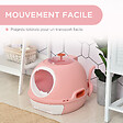 PAWHUT - Maison de toilette portable pour chat tiroir à litière coulissant porte battante lucarne + pelle fournis dim. 47L x 55l x 44H cm rose - vignette
